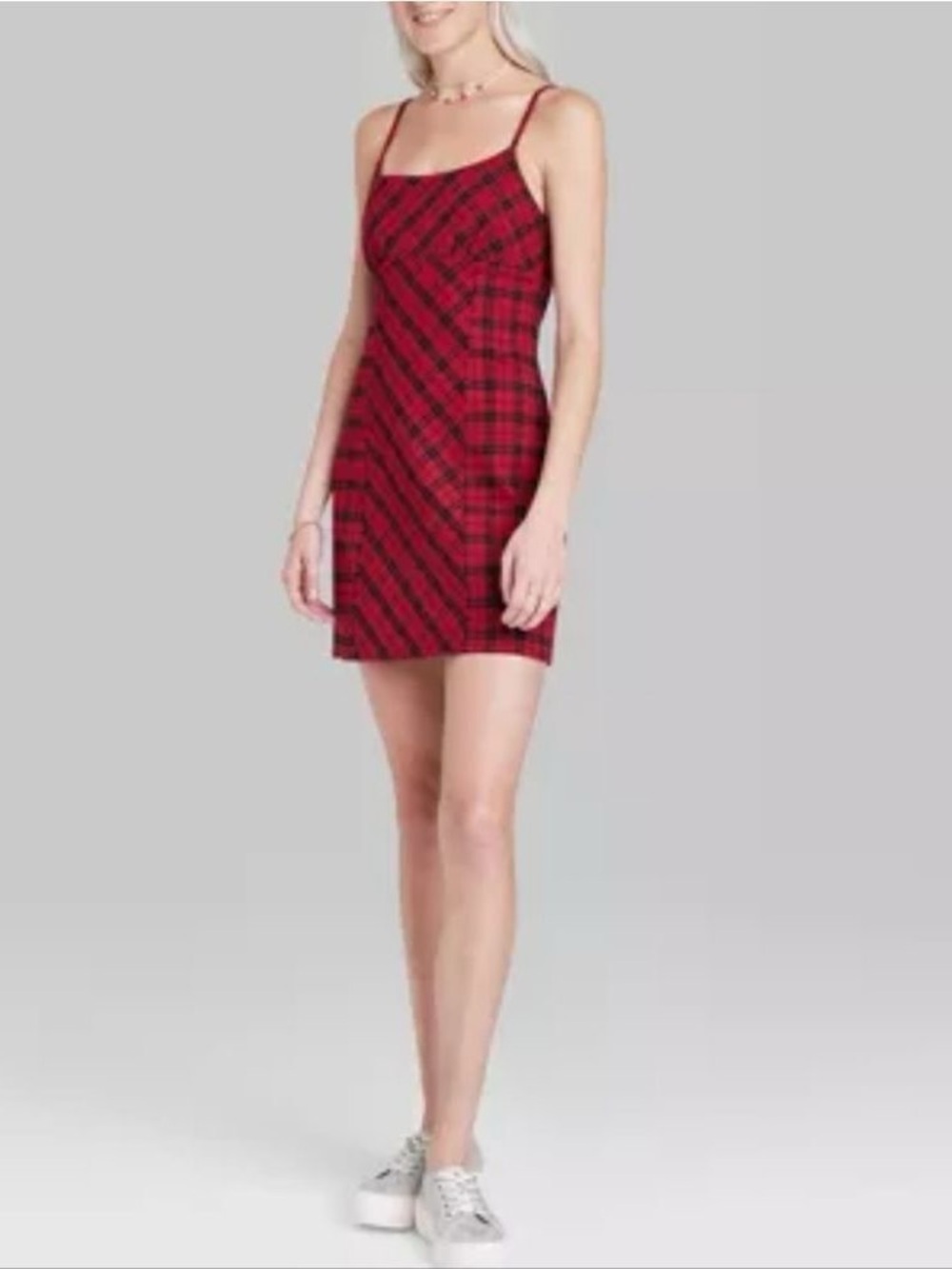 Red and Black Plaid Mini Dress - Picture 5 of 8